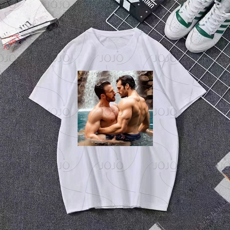 

3Dprinted Henry Cavill and Chris Evans' Short-sleeved T-shirts for Men in Summer Harajuku Millennium Bug Clothing