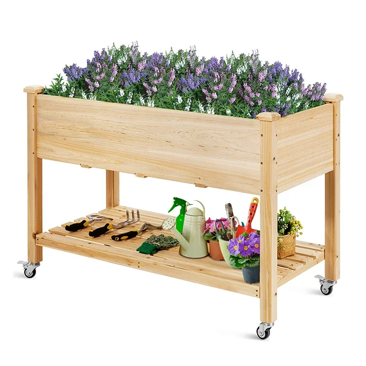 Outdoor Planter Elevated Planter Raised Standing Garden Bed Portable Above Ground Planter Box With Wheels Outdoor Furniture