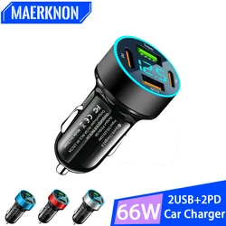 66W USB PD Car Charger 4 Ports Type C Quick Charger in Car PD QC 3.0 Digital Display Car Phone Charge For iPhone Xiaomi Samsung