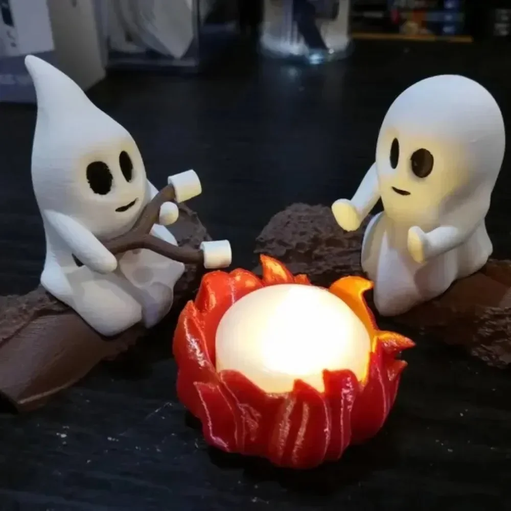 1Set Halloween Ghost Campfire Gathering Figurine Spooky Ghosts Statue Resin Desktop Ornament for Home Party Holiday Decor Gifts