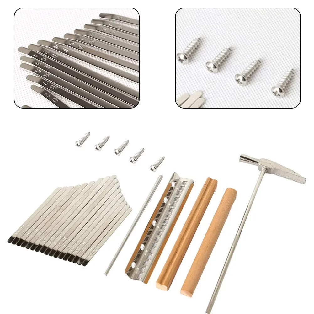 Thumb Piano Replacement Parts Set Kit For 17 Keys Kalimba With Keys Bridge Tuning Hammer Kit Thumb Finger Piano DIY Accessories