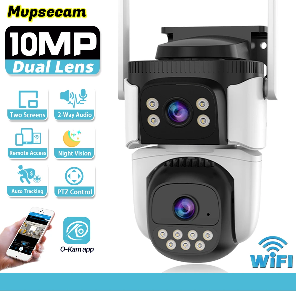 Outdoor 10MP Ultra HD Video Surveillance Camera Wifi Two Screens Wireless Security IP Camera PTZ Waterproof Smart CCTV for Home