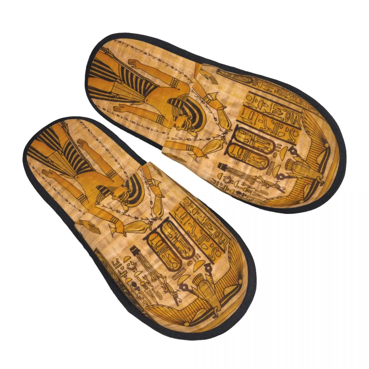 

Winter Women Men Non-Slip Flat Slippers Papyrus Old Paper Egypt Print Indoor Fur Soft Warm Shoes