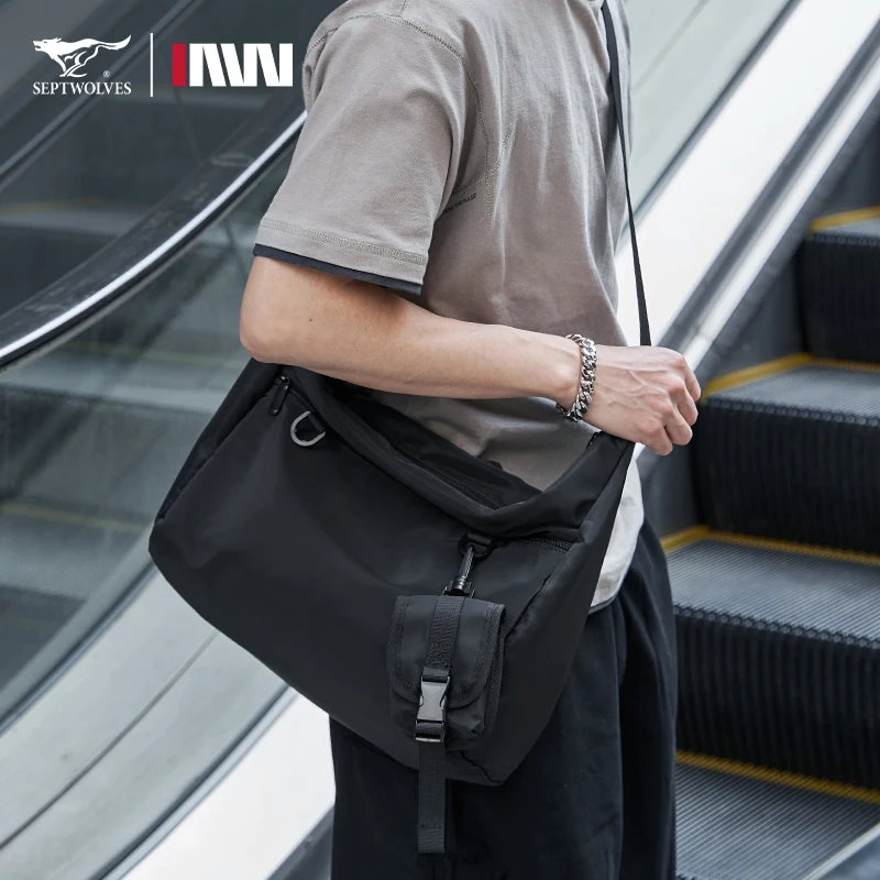 Septwolves Fashion Waterproof Nylon Men Shoulder Bag Male Casual Large Crossbody Messenger Bag Cycling Traveling Side Package