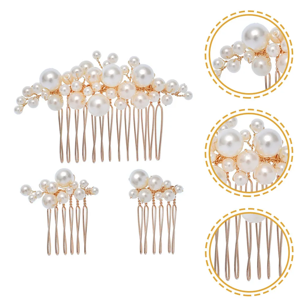 

Набор из 3 свадебных гребней для волос с жемчугом, элегантные аксессуары для прически невесты, украшение для головы на свадьбу