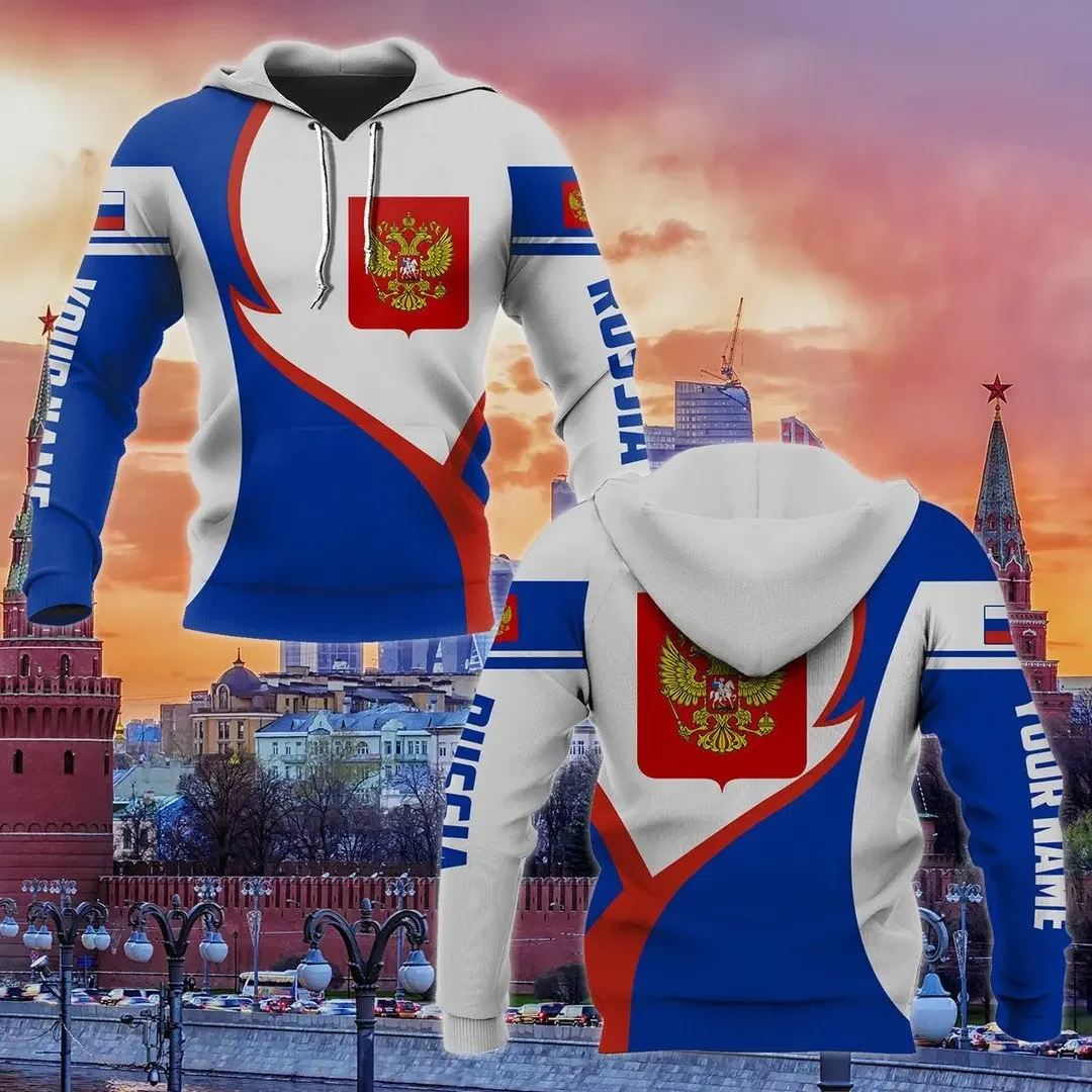 2024 Russia Flag felpa con cappuccio stampa 3D Casual Harajuku Street maglione da uomo e da donna felpa con cappuccio con cerniera personalizzata