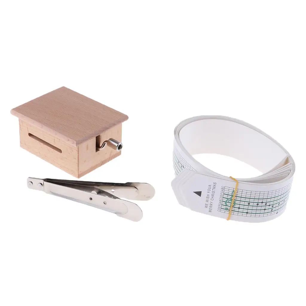 Hand Crank Wooden Music Box DIY Paper Tape Melody Instrument Vintage Retro Gift for Wedding Birthday Christmas Decoration