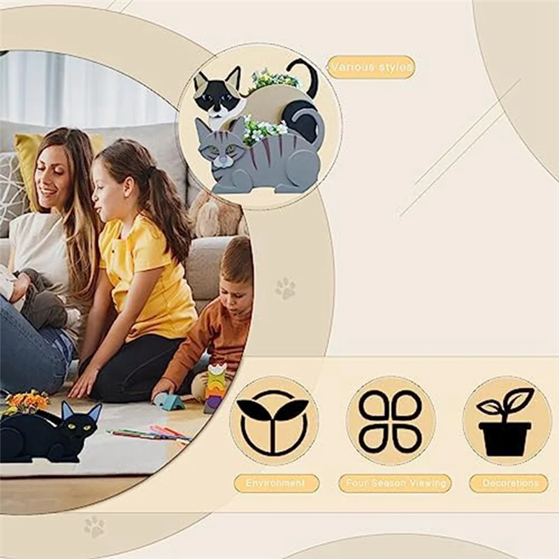 MAKE-플랜트 포트 캣 플랜터 화분 실내/실외 식물용 고양이 화분 정원용 애완동물 애호가 선물용 블랙 C