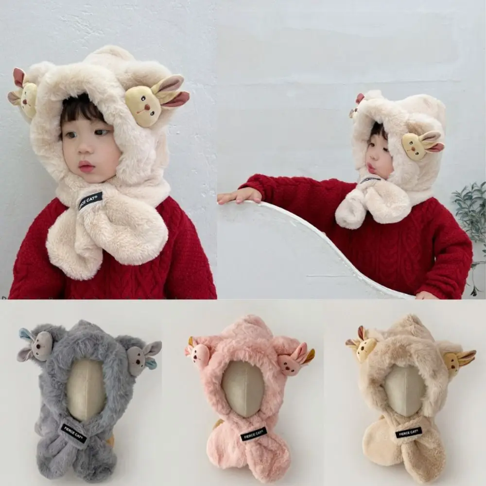 

Cute Design Winter Hat Set Comfortable Material Soft Plush Cartoon Bear Scarf Warm Fabric Bear Doll Pattern Plush Scarf