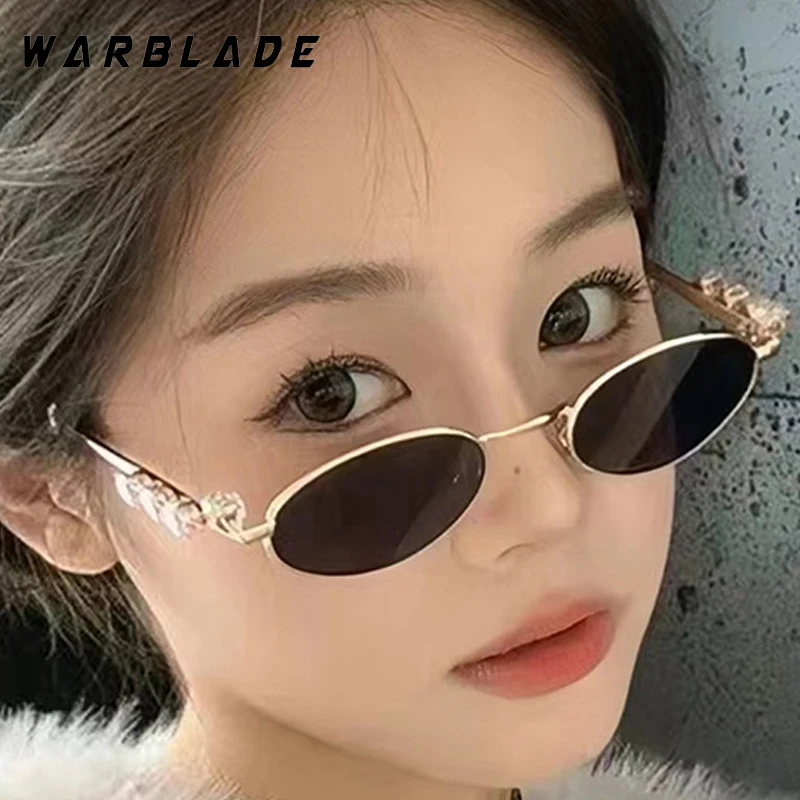 

New Luxury Metal Oval Rhinestone Women's Sunglasses Fashion Brand Design Men Sunglass Summer Travel Party Female Eyewear UV400
