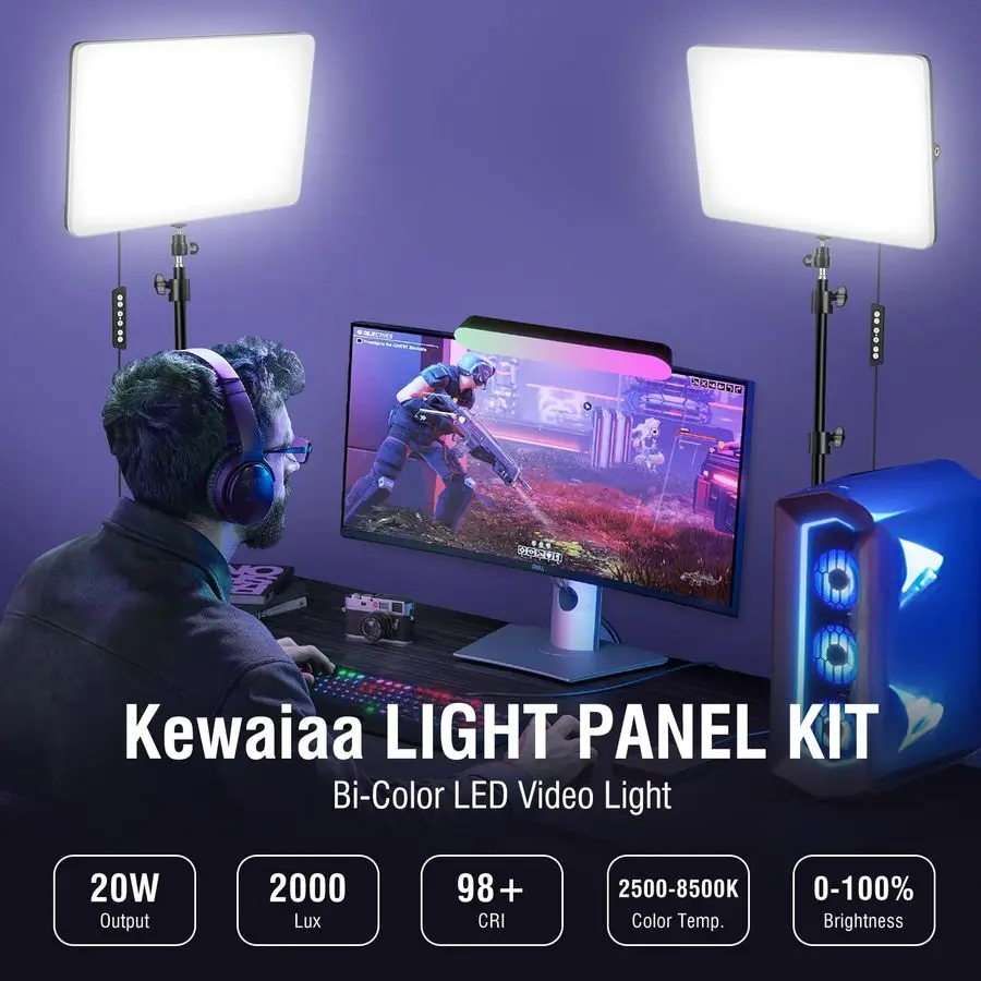 LED Video Light Kit with 63 Tripod Stand, 2500K8500K Dimmable Studio Light Photography Panel Lighting for Video Recording Game L