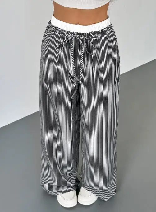 

2025 Autumn New Hot Selling Contrasting Splicing Striped Casual Pants, Daily Versatile Straight Leg Pants for Women