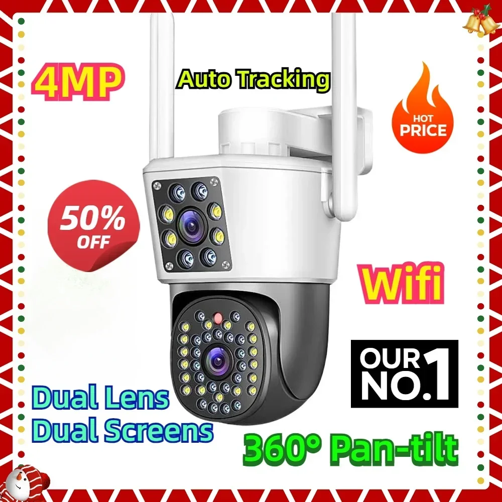 

4MP Dual Lens Dual Screens Wireless Camera High Definition Wifi CCTV Camera 360° Pan-tilt Outdoor Human Auto Tracking