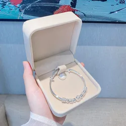 New Korean Fashion 925 Sterling Silver Lucky beads Bangles for women bracciali Luxury Designer party wedding jewelry gifts