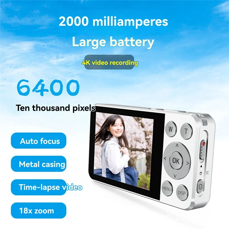 ABSQ-Digitalkamera für Kinder, HD-Video, 4K, 30 Fps, 2000 mAh, Langzeit-Aufnahme, Recorder, Fülllichter, OTG-Funktion