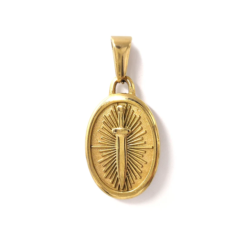 Fashion Punk Jewelry Sword Pendant Necklace Silver Stainless Steel 18K Gold PVD Plated Blade Oval Charms Necklace for Men