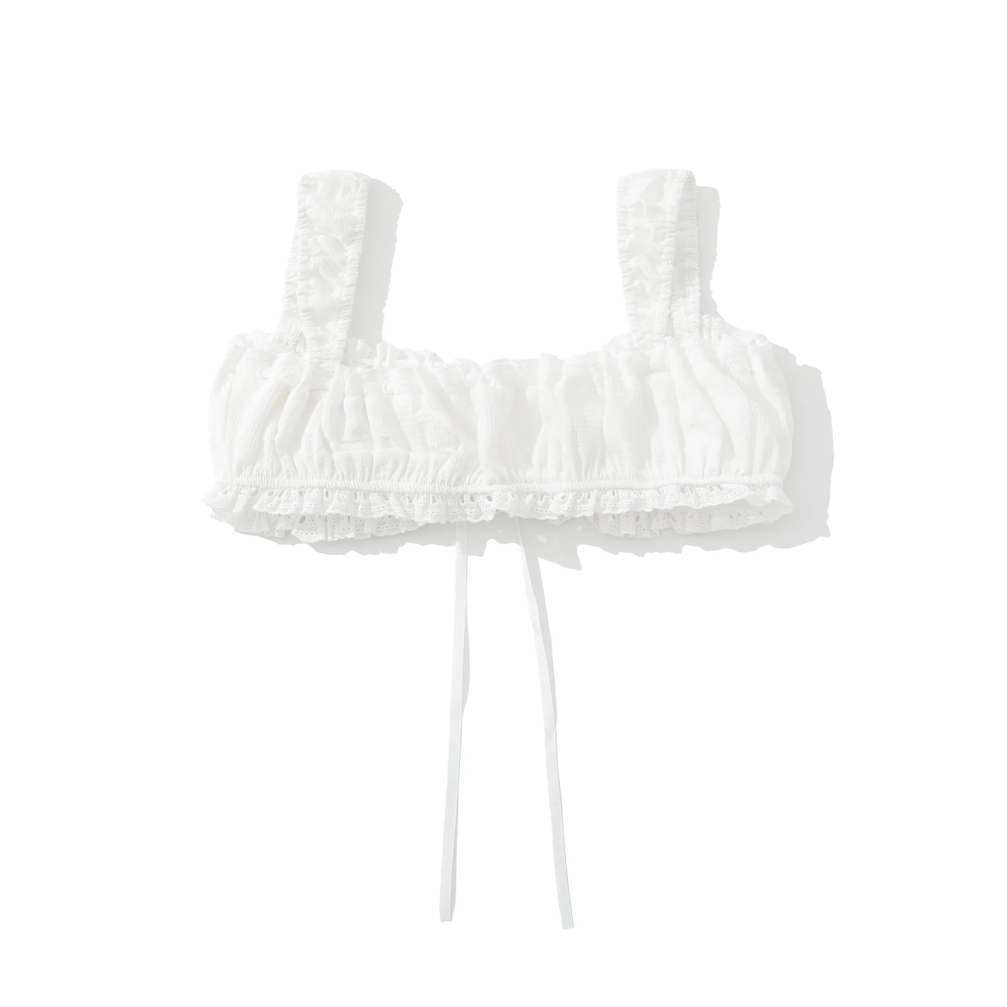 Beach White Lace Bandage Lacing Up Bow Ruched Chest Camisole Sexy Women Elastic Strap Corset Tank Tops Girl Sexy Slim Crop Top