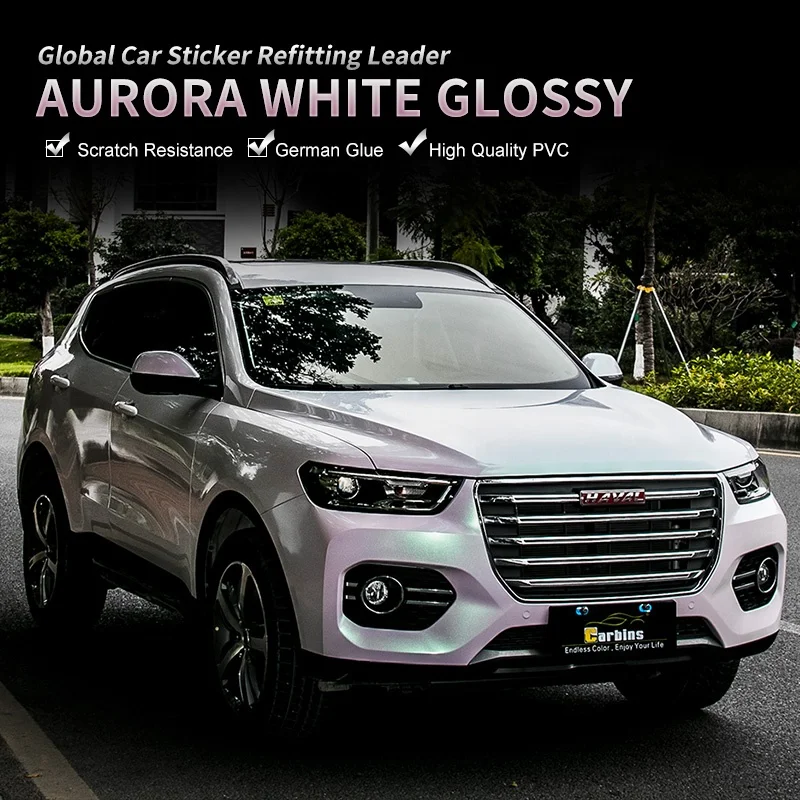 2025 1.52*1.8M Carbins Aurora White Gloss Car Wrap Vinyl Wrap Stickers Roll Film Car Body Film for Car Vehicle Wrap