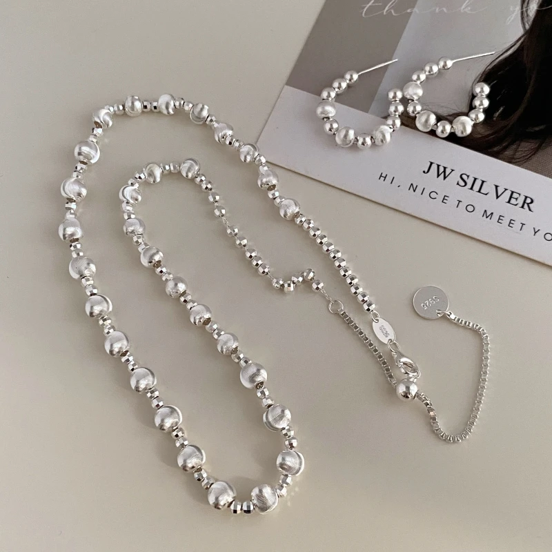Whole Body S925 Sterling Silver Cat's Eye Bead Necklace Niche Design Light Luxury High-end Sense Retro Simple Collarbone Chain