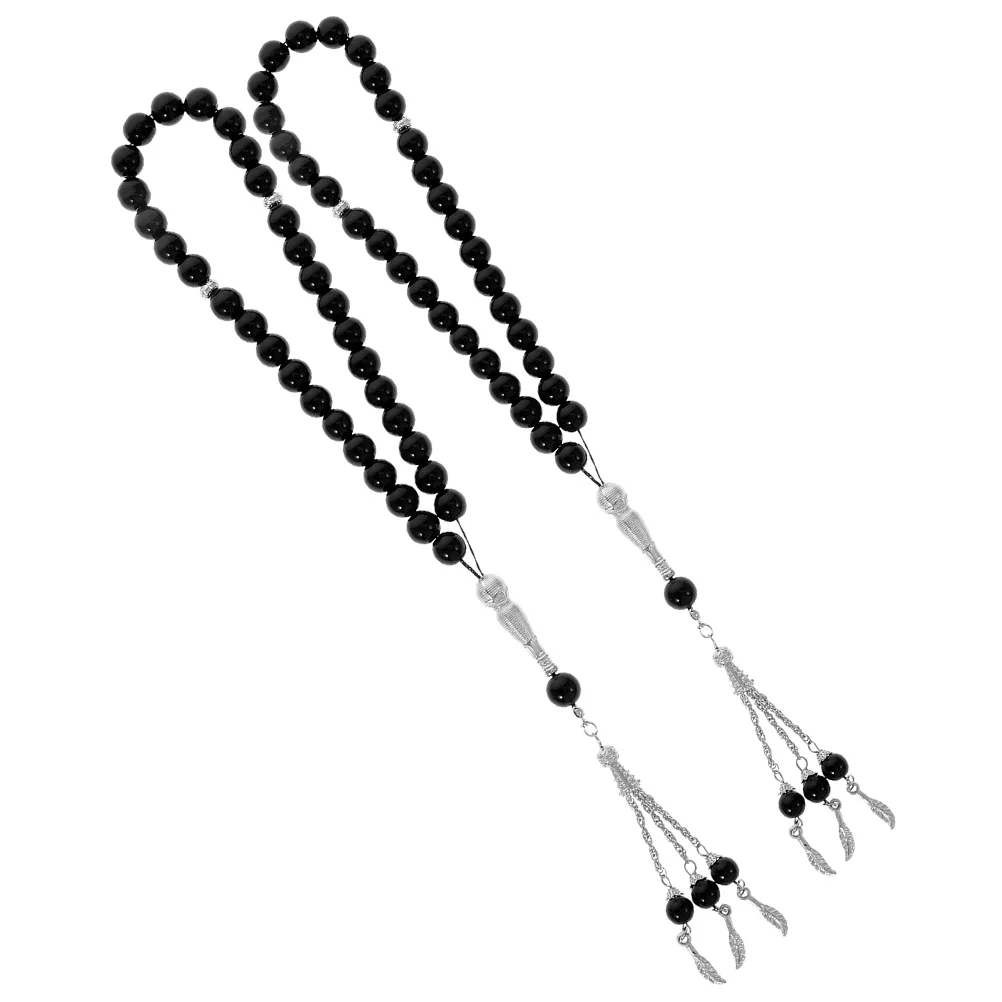 

2Pcs Muslim Prayer Beads Bracelet Agate Rosary Smooth Polished Prayer String Chain Portable Islamic Wrist Ornament