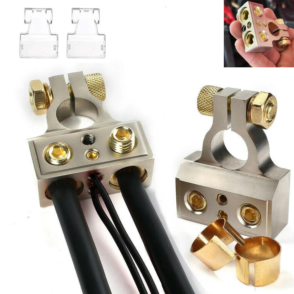 배터리 터미널 커넥터 1 쌍 0/2/4/8/10 게이지 출력 포지티브 네거티브 배터리 터미널 자동차 해양 트럭 용 클램프 키트