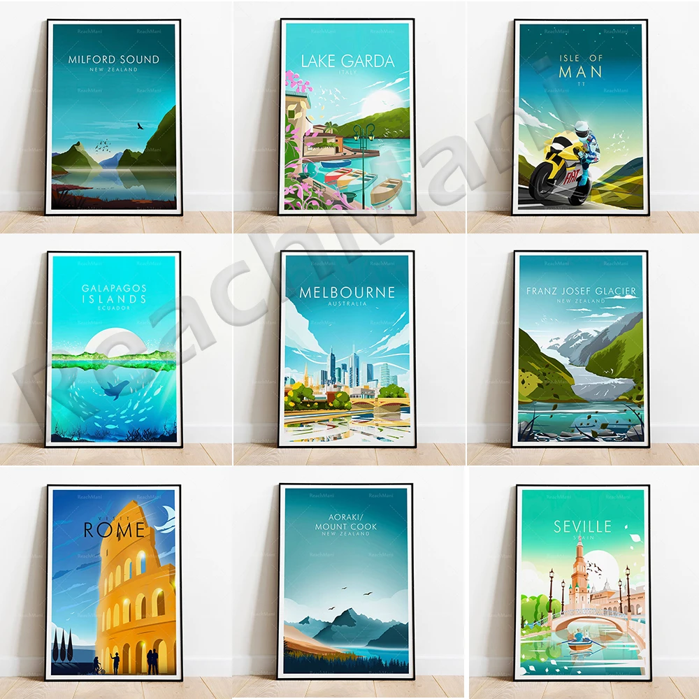 

Melbourne, Philippines, Colosseum, Galapagos Islands, Ecuador, Franz Josef Glacier, Aoraki/Mount Cook New Zealand travel poster