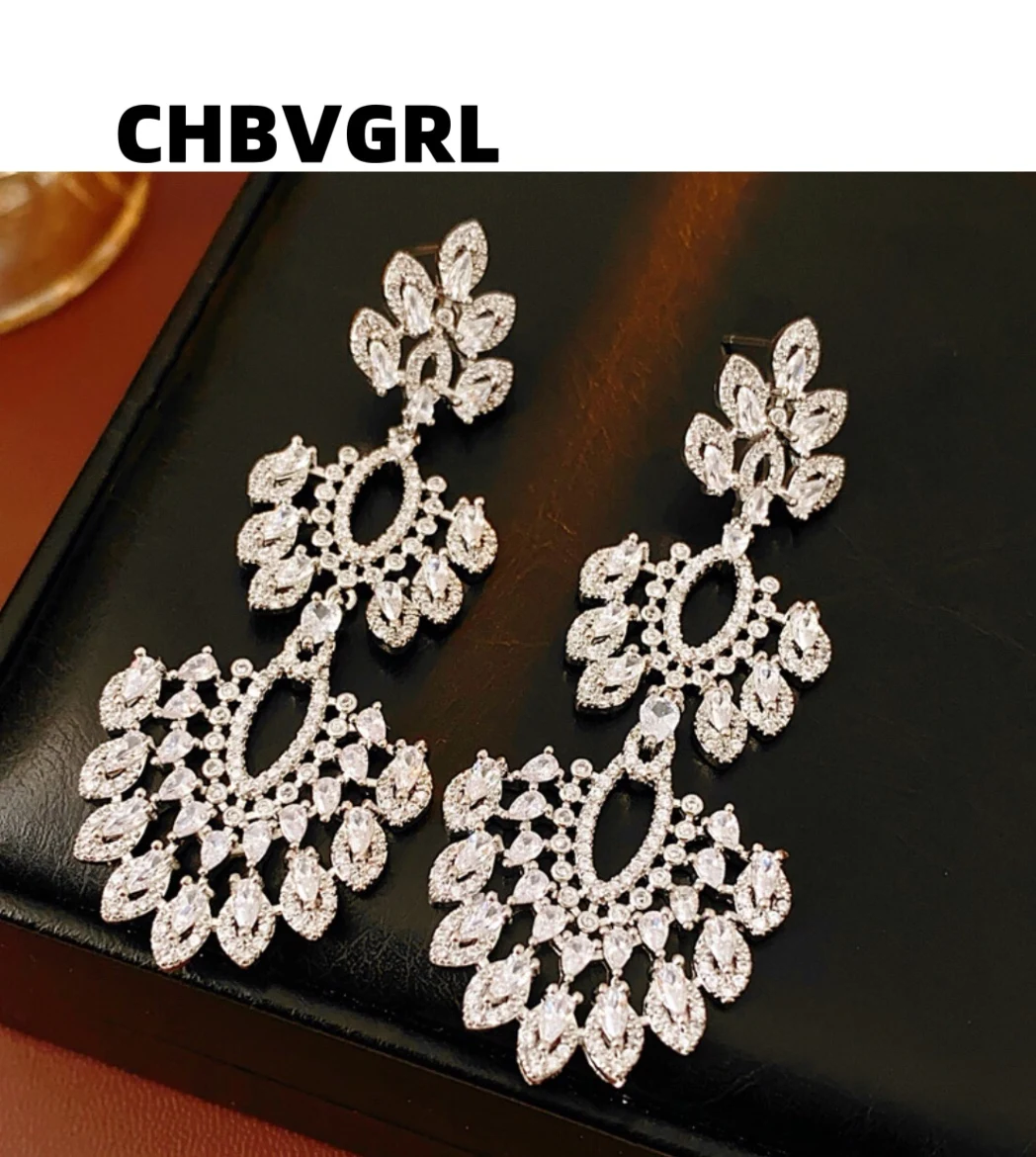 

Popular zircon flower tassel earrings, luxurious and high-end, earring, retro court style, exaggerated earring