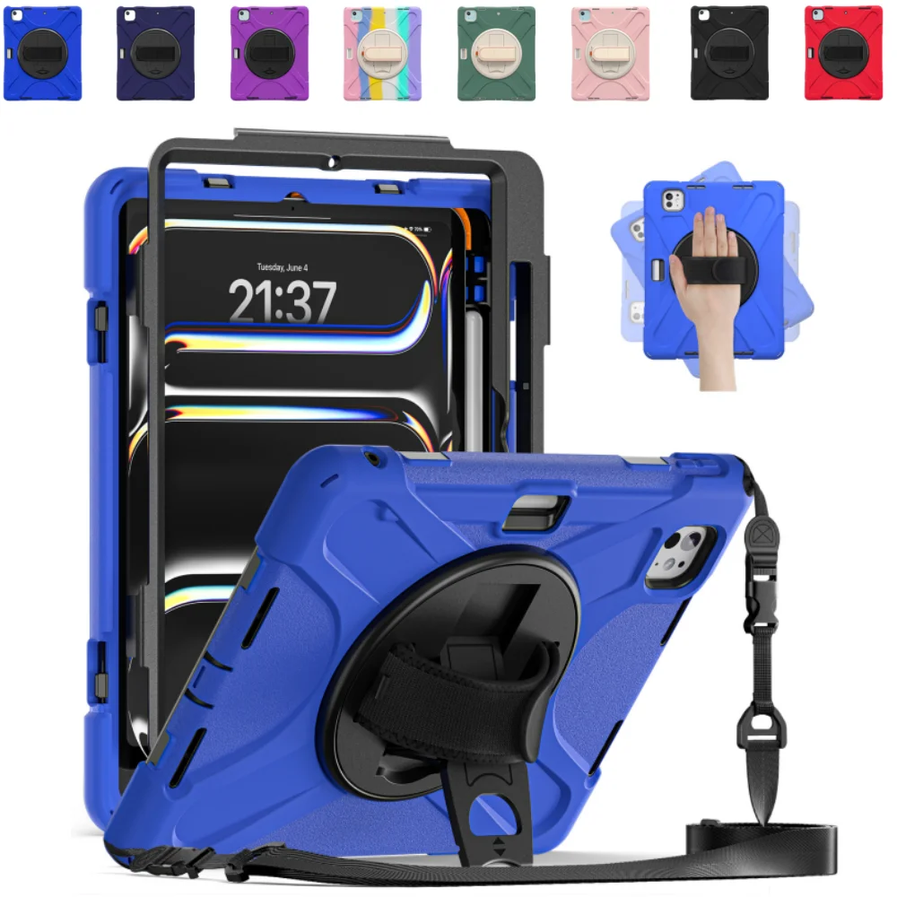 Tablet Case Rugged Silicone Hard for iPad Pro 11 inch 2024 A2837 A3006 with Stand Shoulder Straps