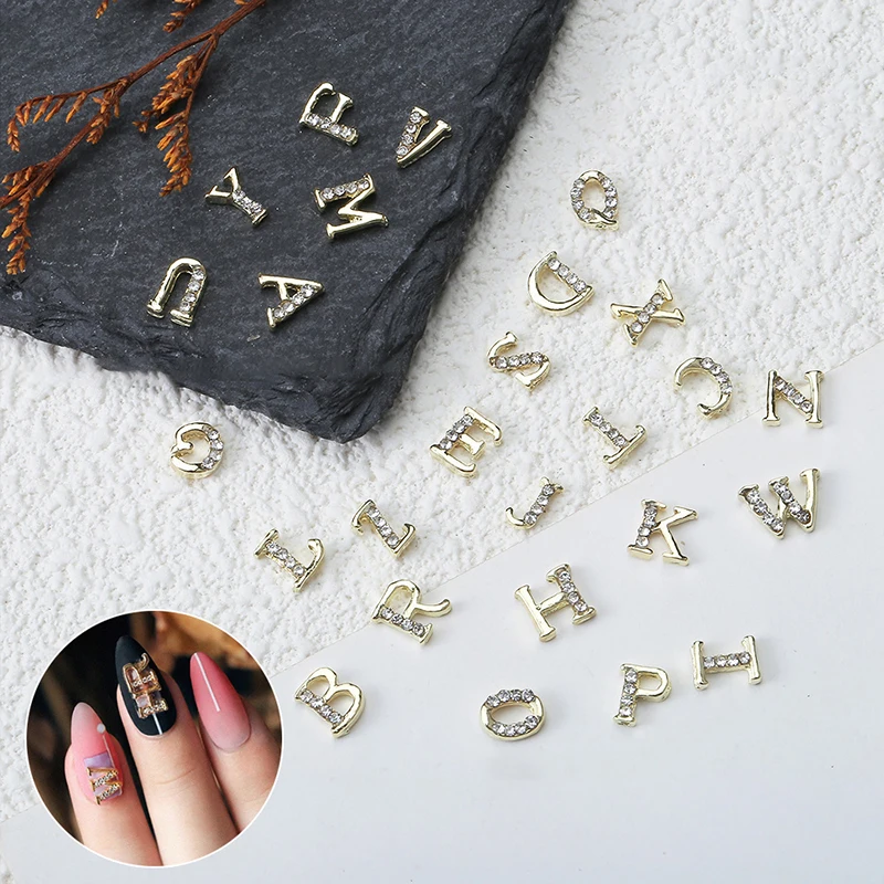 10Pcs 3D Nail Art Alphabet Letter Rhinestones Alloy Nail Charms Acrylic Tips Glitter Rhinestones Nail Decoration