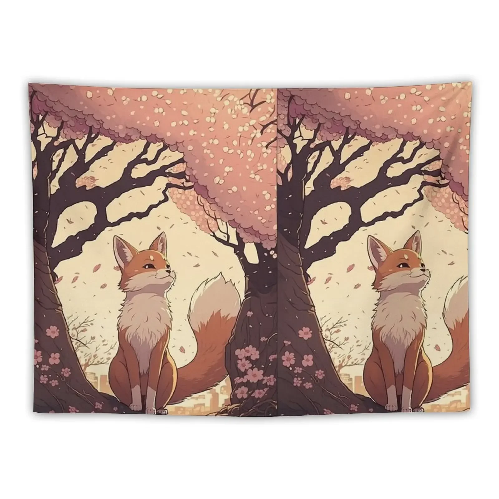 

Fox under a Sakura tree, anime style Tapestry Wallpaper Anime Decor Room Aesthetic Decor Tapestry