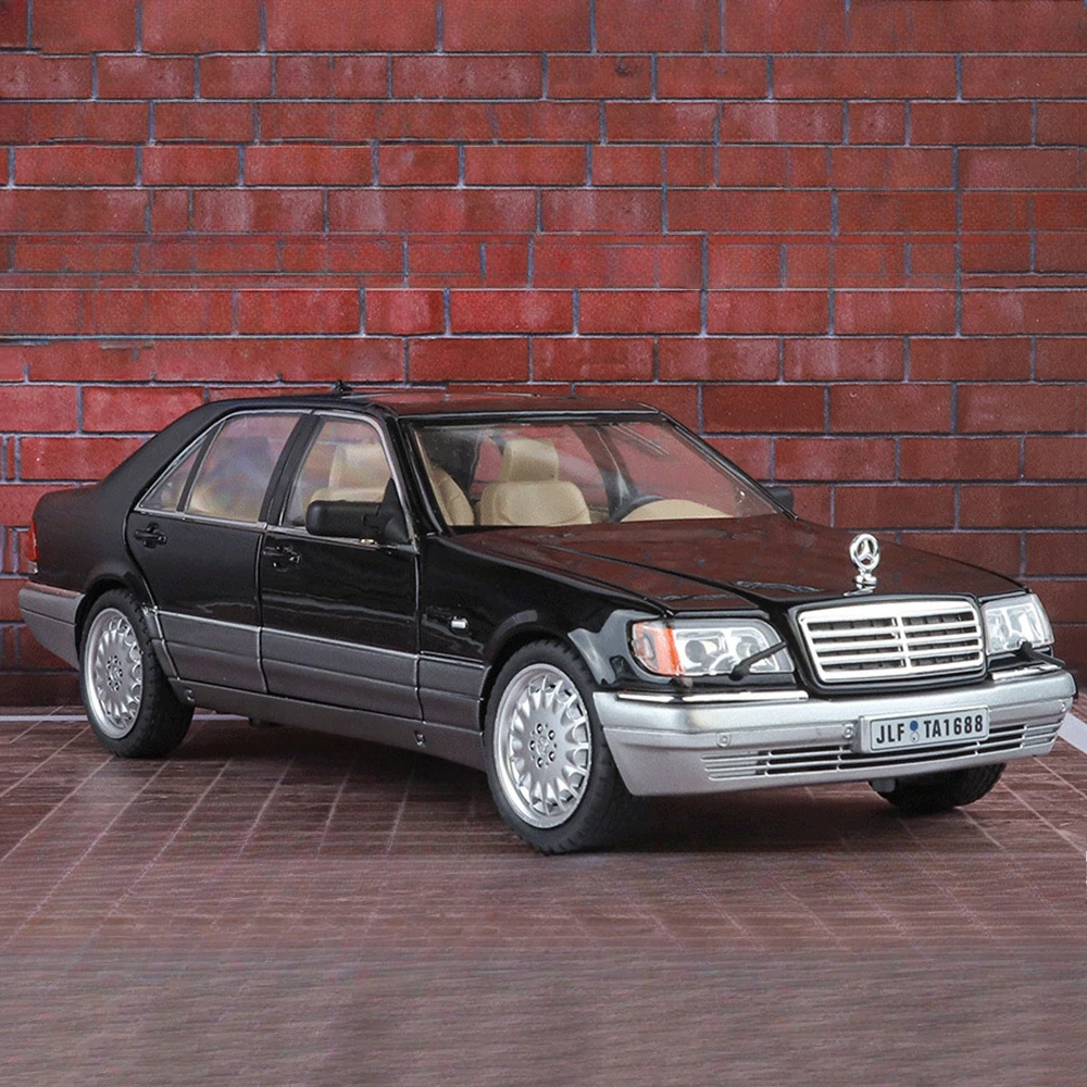 1:24 Benz W140 Alloy Model Diecast Car 6 Doors Opened Front Wheel Steering Sound Light Pull Back Vehices Friend's Birthday Gifts