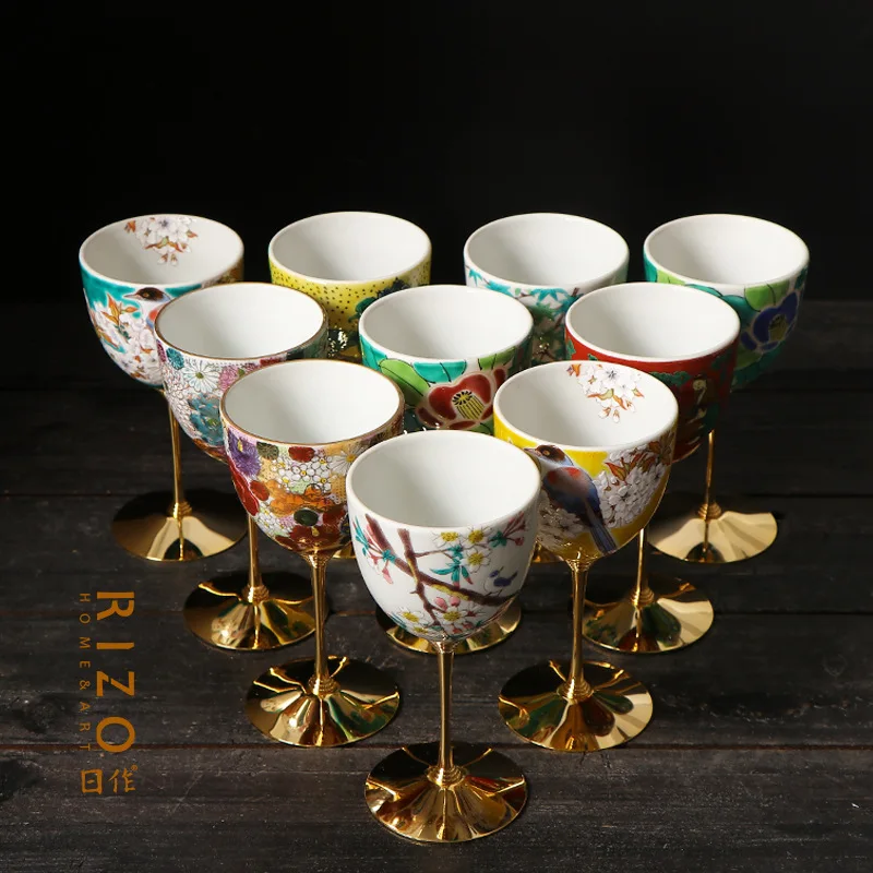 

Japanese Koya Yaki Ceramic Tall Cup Metal Seat Wine Couple's Gift Box Set