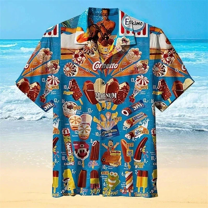 Fashionable and Stylish Ice Cream Print Shirt for Beach Party. 3D Printed Gender-neutral Collar Design Neutral Versatile Color