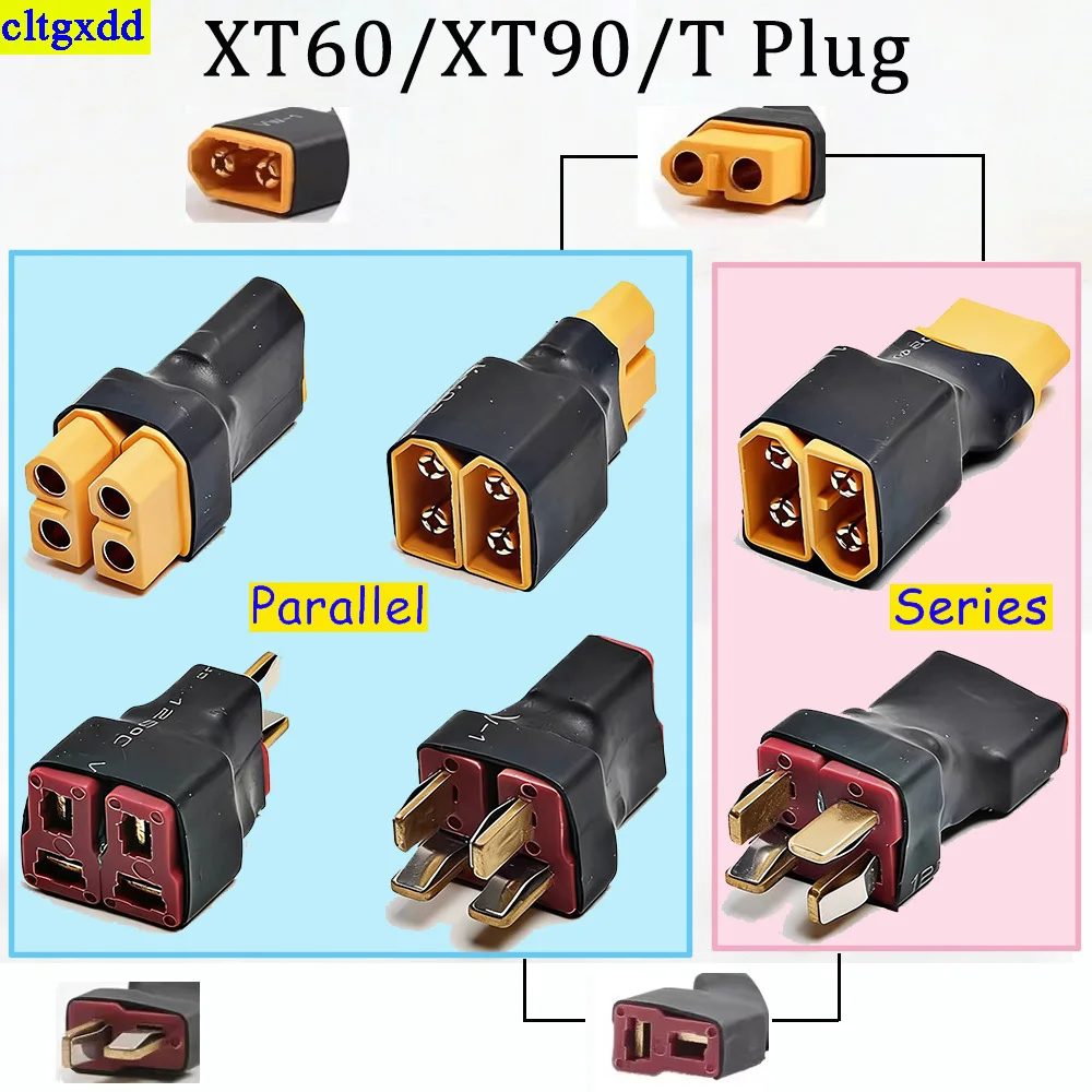 

Cltgxdd 1 шт. XT60 XT90 T-образный параллельный/последовательный адаптер-коннектор, кабель-переходник для LiPo аккумуляторов, проводка для подключения батарей