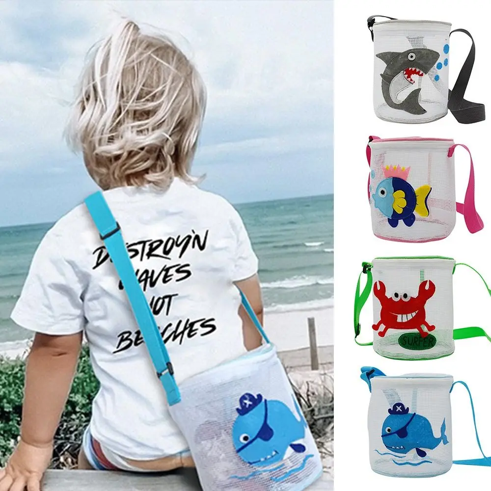 Praia Toy Mesh Bag, Padrão Dos Desenhos Animados, Tubarão, Balde De Caranguejo, Saco Líquido, Férias, Viagem, Armazenamento De Concha, Presente Das Meninas