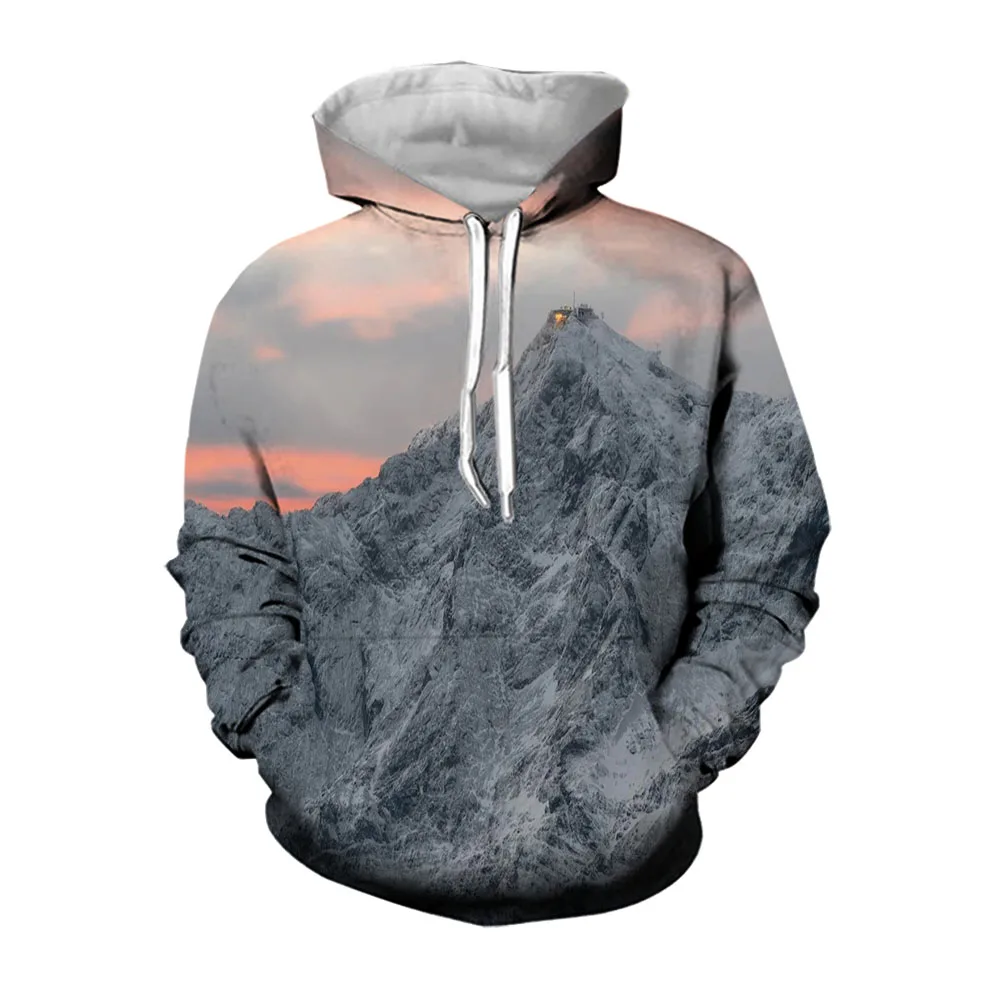 Jumeast 3D Mountain Landscape Hoodies For Men  Natural Scenery Pattern Spring And Autumn Loose Hooded Hoodie High Quality Coats