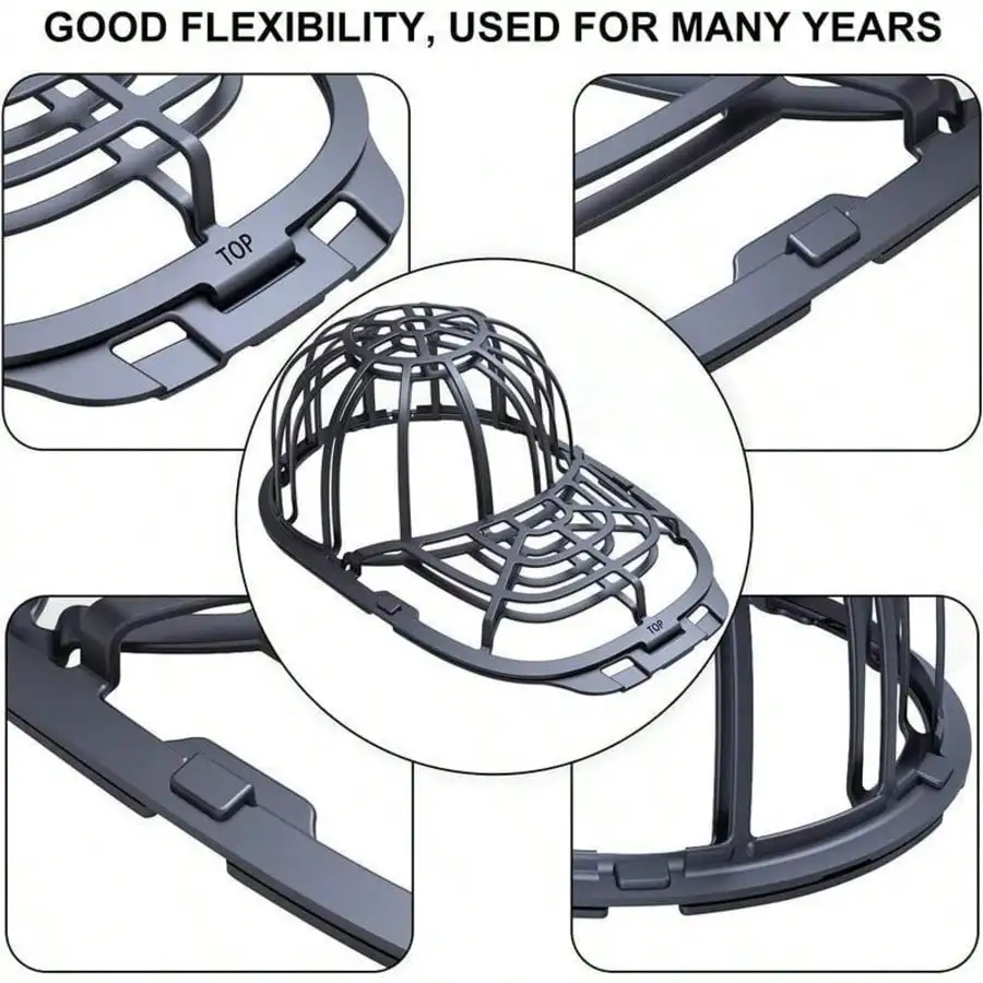 Marco para lavadora de gorra de béisbol: apto para lavavajillas/máquina, protector moldeador de sombreros para adultos y niños (negro)