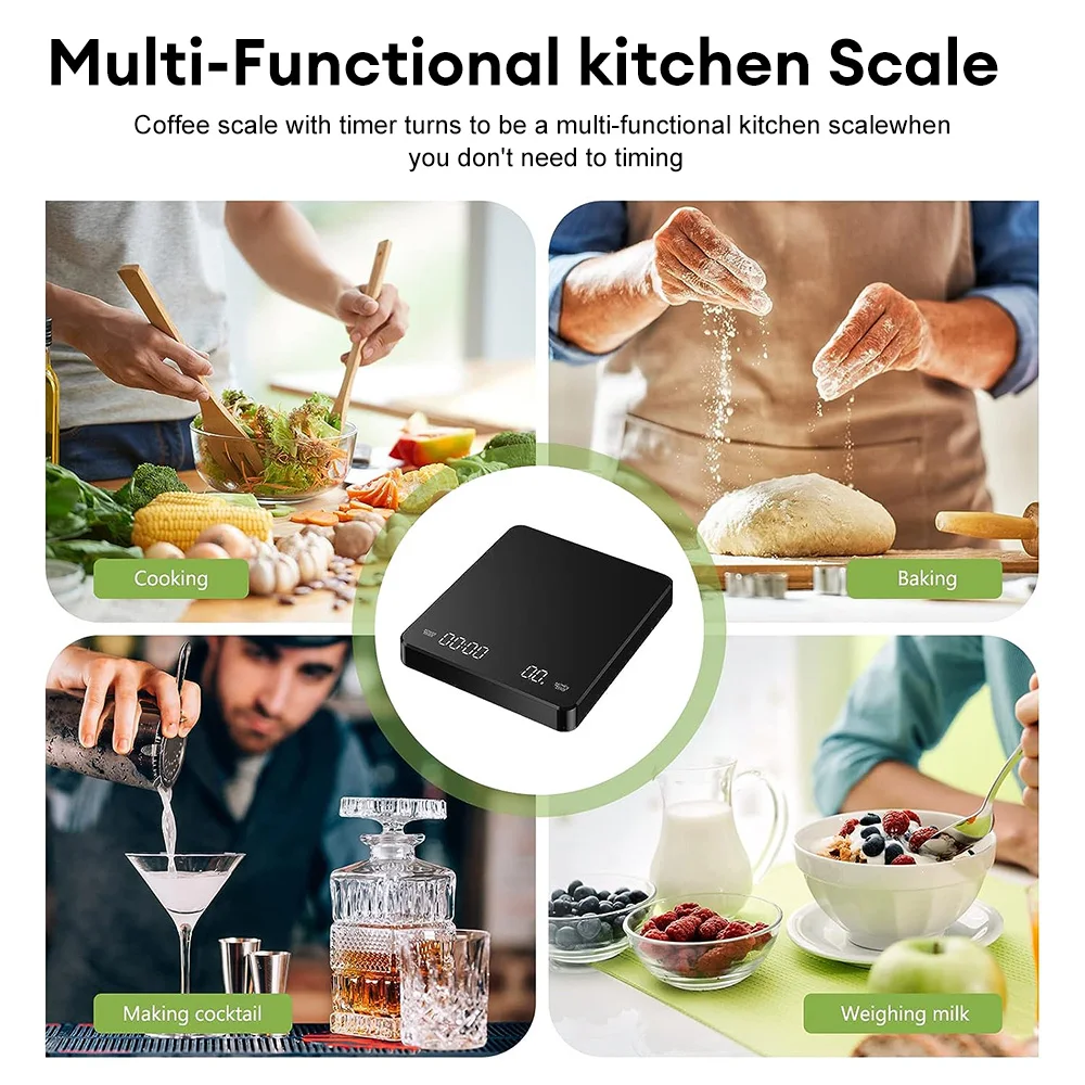 Mini Coffee Scale with Timer Rechargeable Digital Kitchen Scale 3kg Max.Weighing 0.1g High Precision Drip Espresso Scales 저울