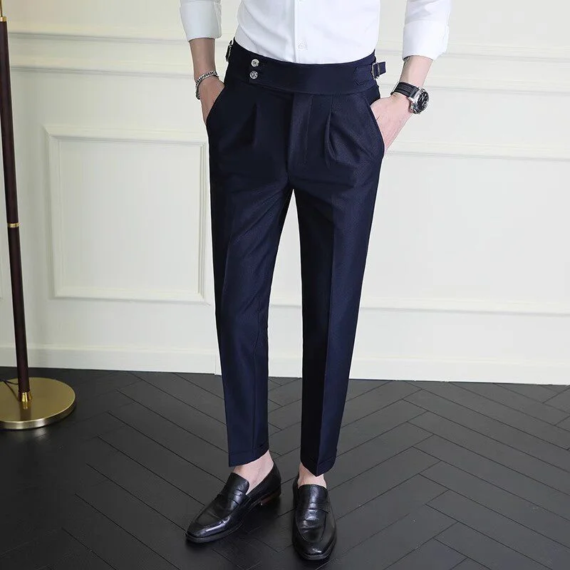 

Итальянские брюки в неаполитанском стиле с высокой талией, высококачественные модные мужские брюки slim fit для бизнеса, офиса, торжеств и свадеб