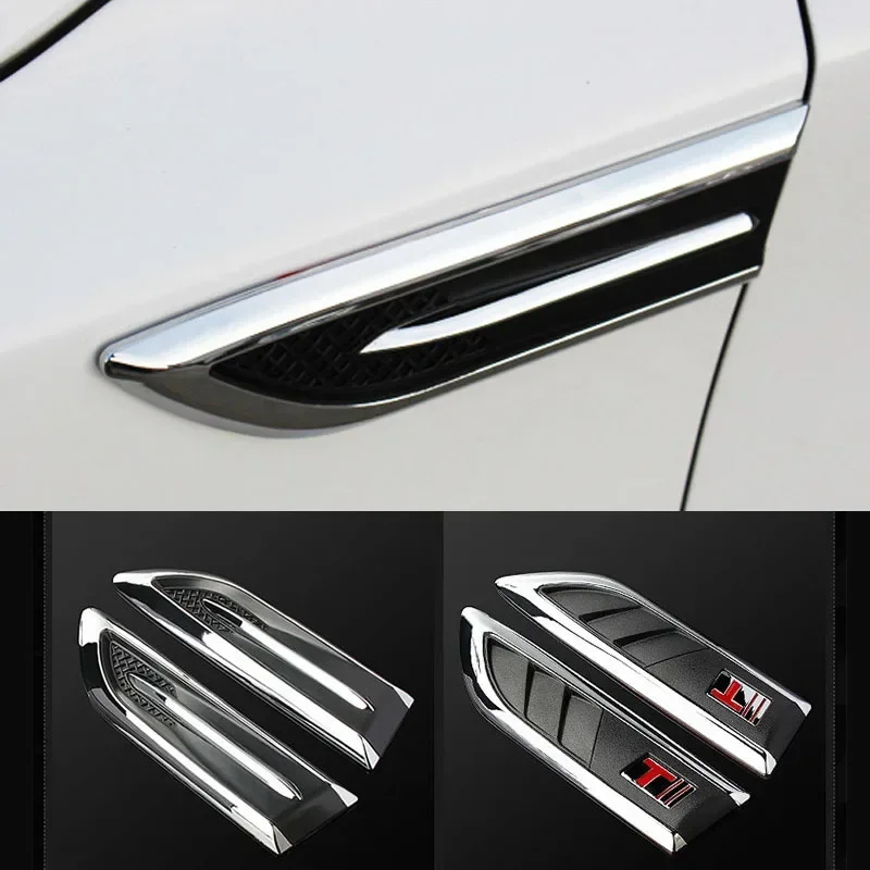 2PCS Auto Side Modification Parts Electroplated Wind Mesh Blade False Wind Mouth Fender Stickers Car Body Exterior Decor