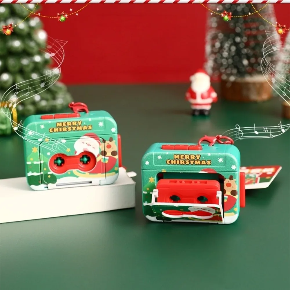 Vintage Cassette Recorder Key Chain Creative Useful Mini Tape Recorder Reindeer Santa Claus Christmas Music Pendant