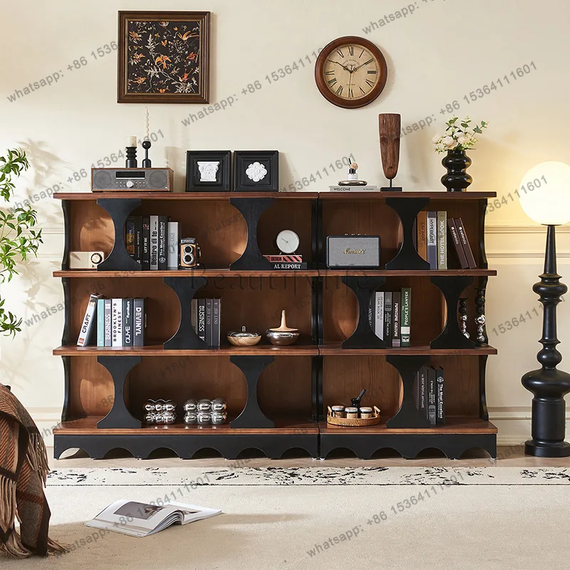 Factory direct sales French retro solid wood bookcase living room color matching American medieval floor bookshelf