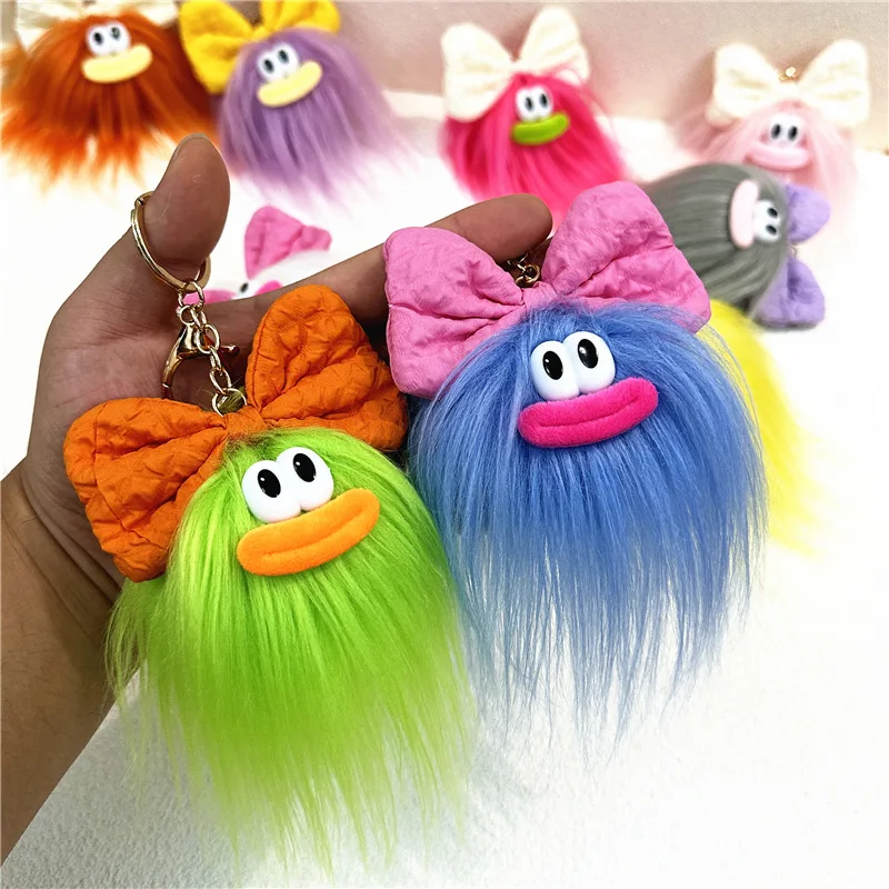 Cute Bow Mini Doll keychain Cartoon Funny Plush Schoolbag Pendant Decorative Item Keychain