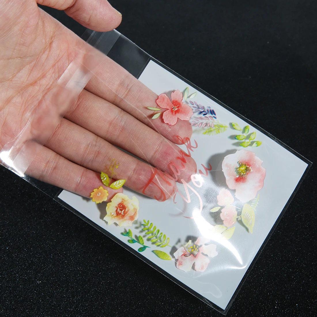 100pcs Transparent Ziplock Bag Multi Sizes Thank You Flower Print Plastic Bags Jewelry Retail Food Storage DIY Packaging Pouches
