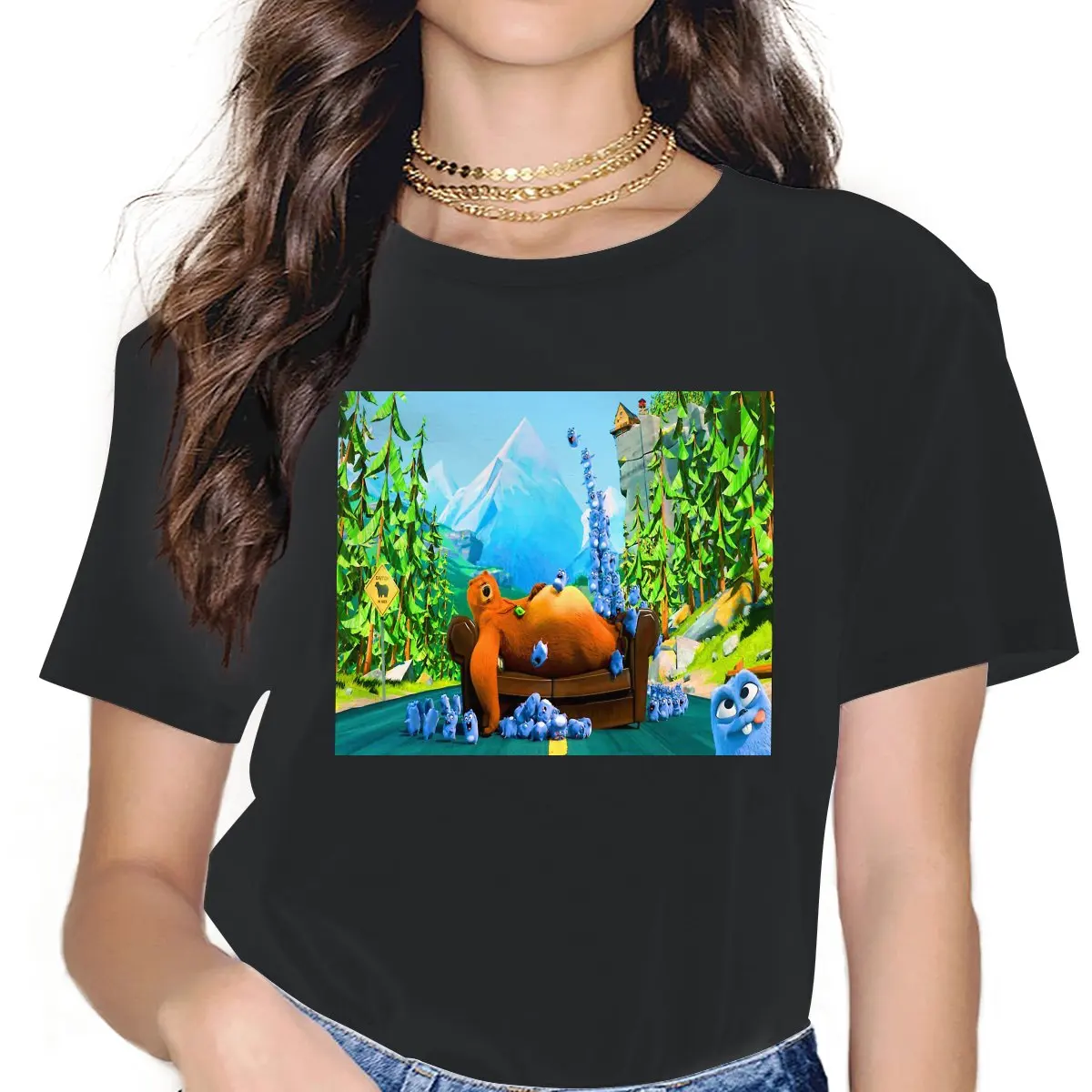 Characters Super Fun Newest TShirts Grizzly and The Lemmings Woman Graphic 4XL T Shirt O Neck Oversized