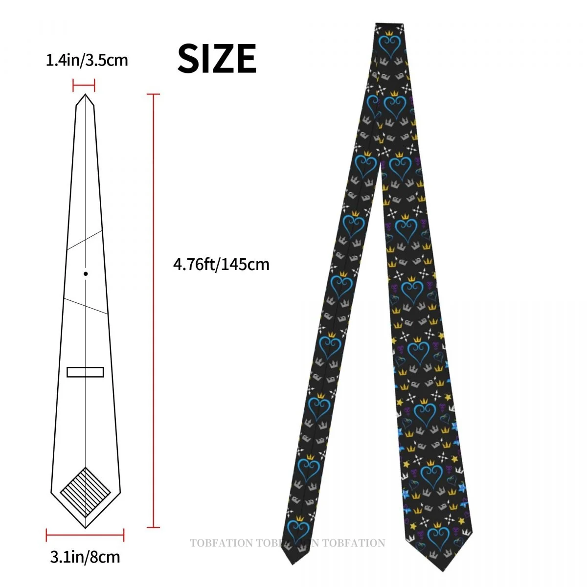 Sign Pattern Kingdom Hearts Game Classic Men's Printed Polyester 8cm Width Necktie Cosplay Party Accessory