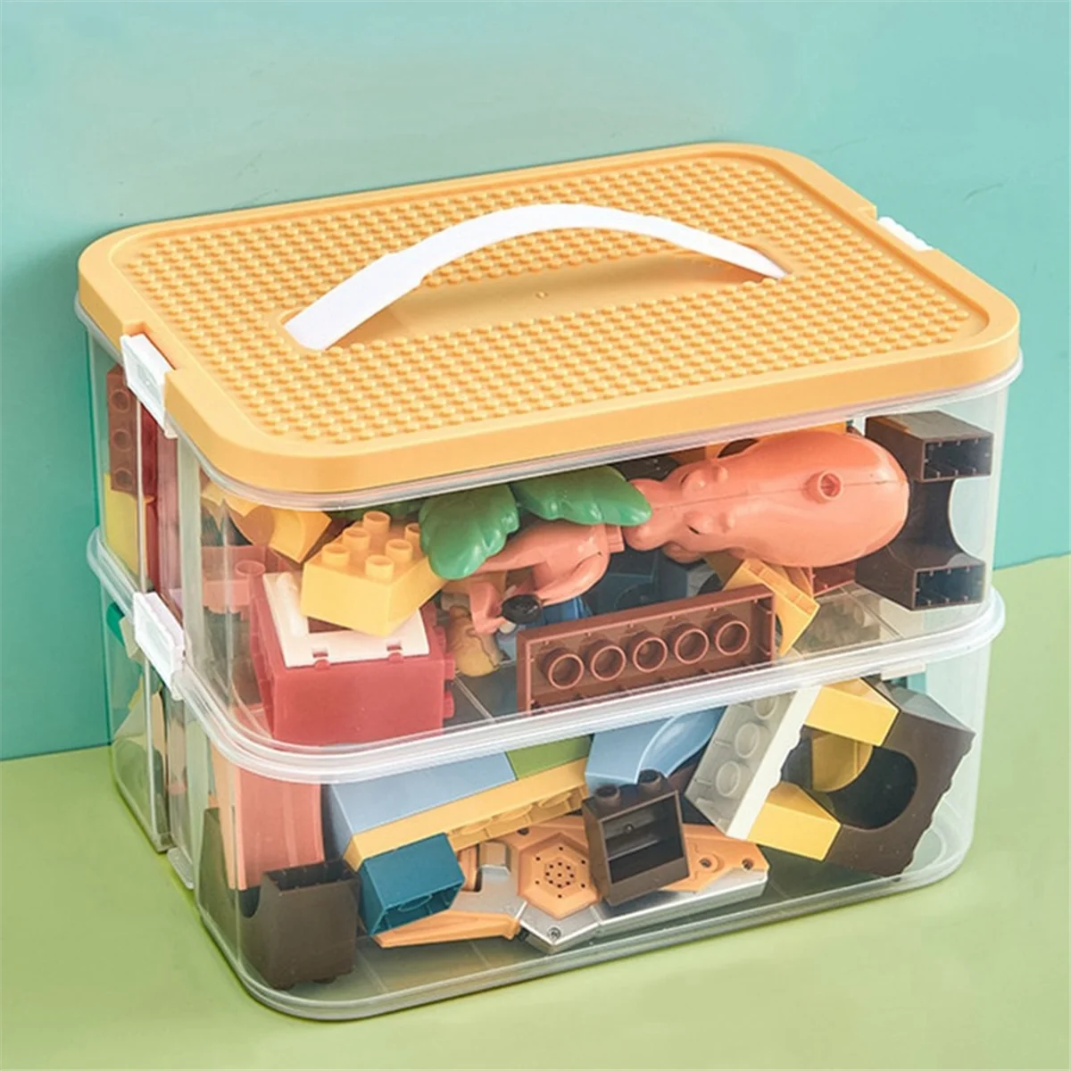 B Building Blocks Toys Storage Box for Lids Brick Shaped Plastic Kids Bin Containers Sundries Stackable Organizer