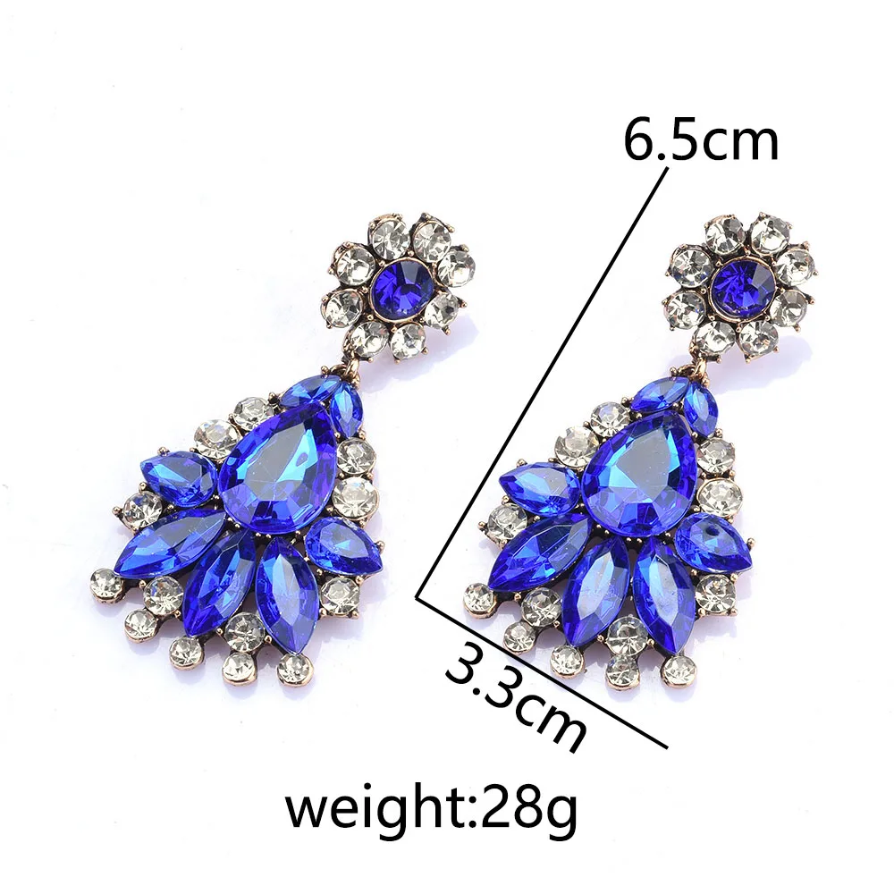 2025 New Green Blue Red Champagne Crystal Rhinestone Dangle Earrings Women Jewelry Wedding Bridal Water Drop Large Earrings