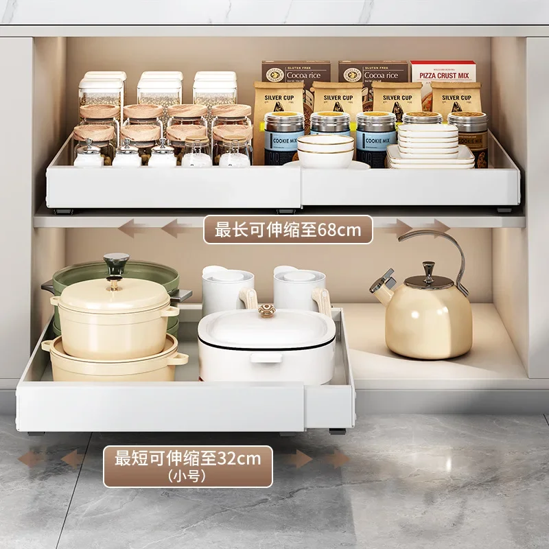 Non-punching retractable cabinet pull basket pull-out rack under sink drawer bowl basket kitchen storage artifact