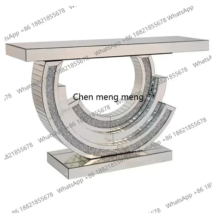 

D182Wholesale Console Table Crushed Crystal Diamond Console Table Set with Mirror Modern Hotel Furniture Picture 1 Set